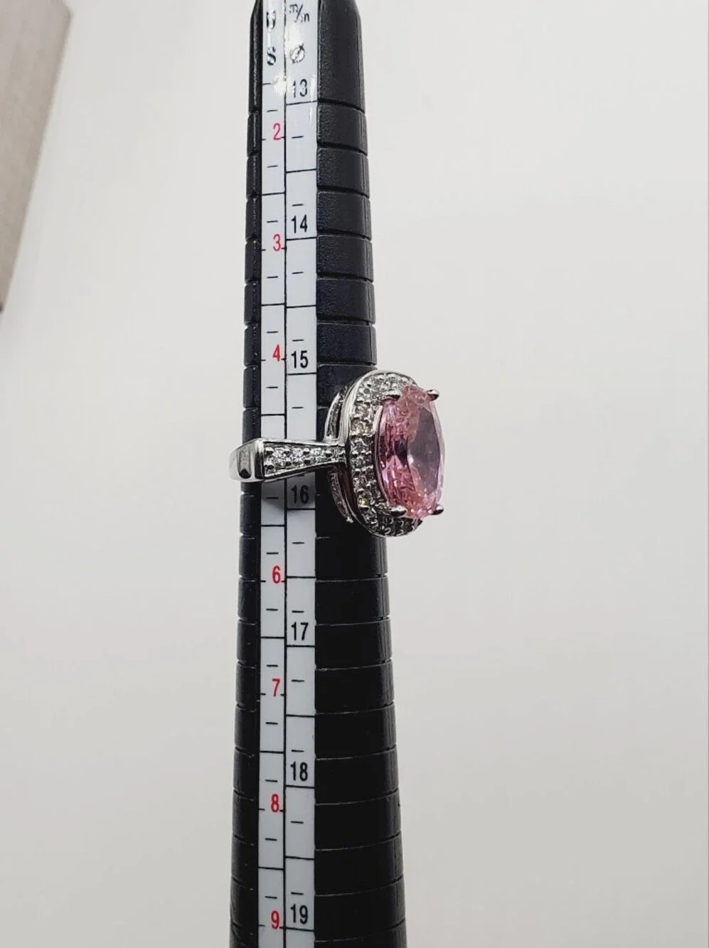 Pink Oval Halo Cocktail Ring in Silver Tone
